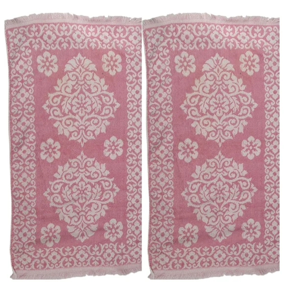 Vintage 80s St Marys Pink And White Floral Cotton Towels Set Of 2 - Picture 1 of 8